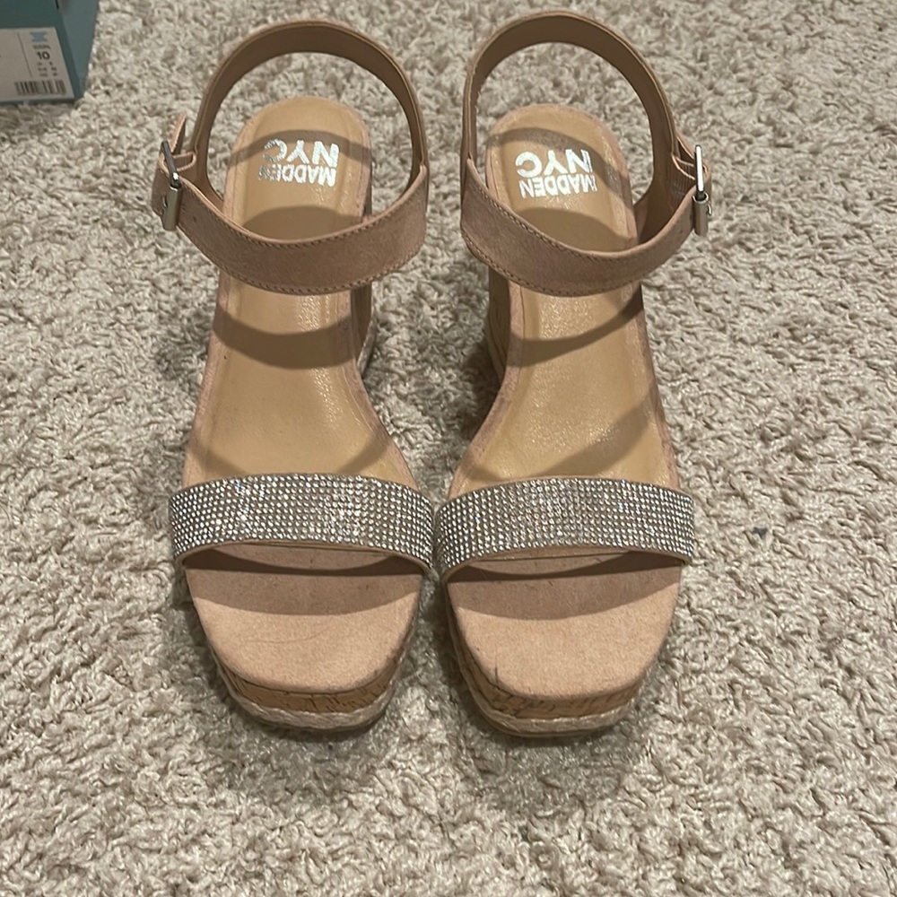 Baby pink wedges with sparkle accents